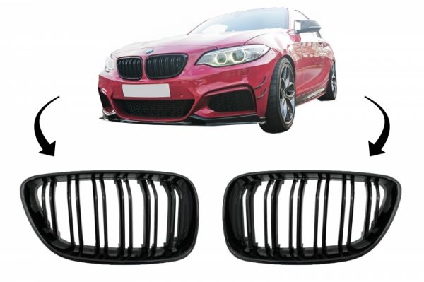Γρίλιες Μάσκα για BMW 2 Series F22 F23 F87 (2014-up) Double Stripe M Design Piano Black