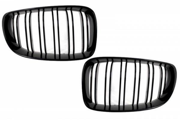 Κεντρικά Grilles Kidney Grilles για BMW 1 Series E81 E82 E87 E88 M1 M (2007-2011) LCI Double Stripe M Design Piano Black