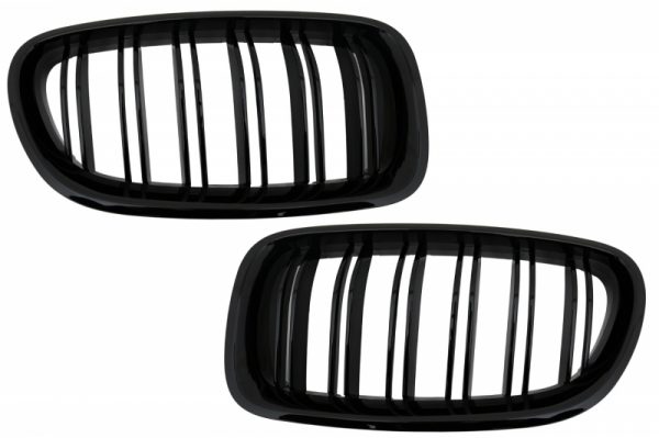 Μάσκες Καρδιές Kidney Grilles για BMW F10 5 Series (2010-up) Double Stripe M Design Piano Black