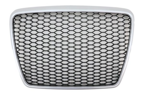 Badgeless Μπροστινή Μάσκα για Audi A6 4F C6 (2004-2011) Honeycomb RS Design Silver Border