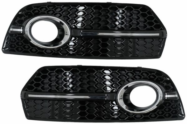 Καπάκια Προβολέων Ομίχλης Side Grilles για Audi Q5 SUV 8R (2008-2011) RS Design Piano Black Chrome