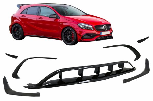 Μπροστινός Προφυλακτήρας Splitters Fins Aero για Mercedes A-Class W176 Facelift AMG Line (2015-2018) Piano Black