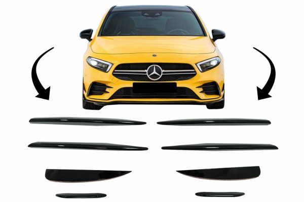 Μπροστινός Προφυλακτήρας Splitters Fins Aero για MERCEDES A Class W177 Hatchback V177 Sedan (04.2018-up) A45 Design Piano Black