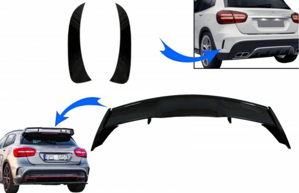 Πίσω Lid Spoiler με Πίσω Προφυλακτήρα Flaps Side Fins Flics για Mercedes GLA X156 GLA45 (2014-2019)