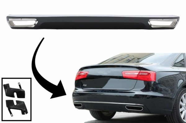 Πίσω Προφυλακτήρας Διαχύτης Diffuser & Exhaust Tips για Audi A6 4G (2010-2014) Facelift W12 Design Piano Black με Chrome Molding