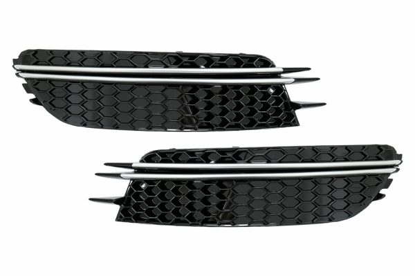 Προφυλακτήρας Side Grilles Covers για Audi A6 C7 4G (2012-2015) RS Design Black με Brushed Aluminium Insertions