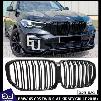 FOR BMW X5 G05 GLOSS BLACK TWIN DUAL SLAT KIDNEY GRILL GRILLE 2018 ONWARDS MODEL