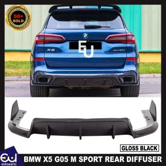 FOR BMW X5 G05 M SPORT GLOSS BLACK REAR BUMPER DIFFUSER SPOILER EXTENSION 2018+