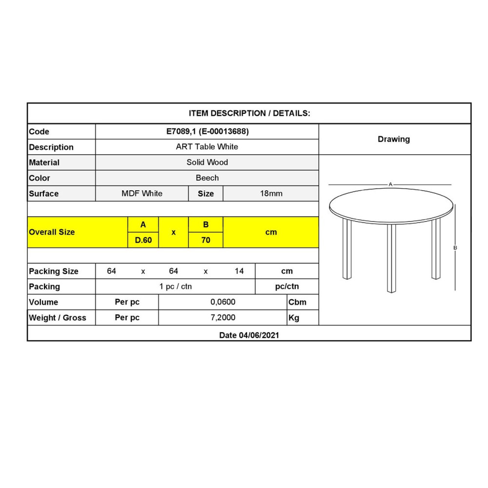 ART Τραπέζι Άσπρο MDF Ε7089,1 Άσπρο, Φυσικό από Ξύλο Φ60 H.70cm 1τμχ - Image 2