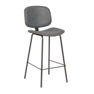 BARLEY Σκαμπό ΒAR με Πλάτη, Μέταλλο Βαφή Μαύρο, PU Απόχρωση Vintage Grey ΕΜ774,1 Γκρι, Μαύρο από PU - PVC, Μέταλλο 43x49x70/102cm 2τμχ