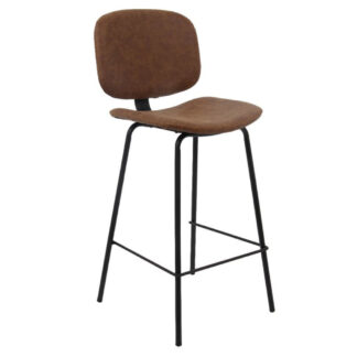 BARLEY Σκαμπό ΒAR με Πλάτη, Μέταλλο Βαφή Μαύρο, PU Απόχρωση Vintage Brown ΕΜ774,2 Καφέ, Μαύρο από PU - PVC, Μέταλλο 43x49x70/102cm 2τμχ