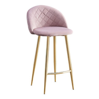 BELLA Σκαμπό BAR με Πλάτη, Βάση Χρώμιο Χρυσό, Ύφασμα Velure Απόχρωση Dirty Pink ΕΜ758,1G Ροζ, Χρυσό από Μέταλλο, Ύφασμα 48x52x70/94cm 2τμχ