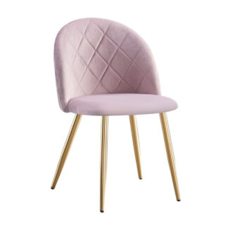 BELLA Καρέκλα Τραπεζαρίας, Μέταλλο Χρώμιο Χρυσό, Ύφασμα Velure Απόχρωση Dirty Pink ΕΜ759,1G Ροζ, Χρυσό από Μέταλλο, Ύφασμα 50x56x80cm 4τμχ