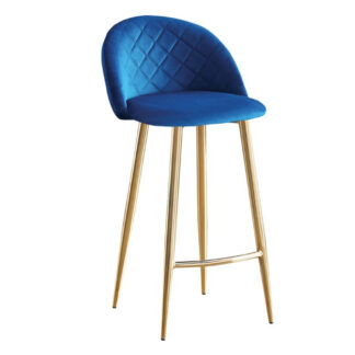 BELLA Σκαμπό BAR με Πλάτη, Βάση Χρώμιο Χρυσό, Ύφασμα Velure Απόχρωση Μπλε ΕΜ758,3G Μπλε, Χρυσό από Μέταλλο, Ύφασμα 48x52x70/94cm 1τμχ