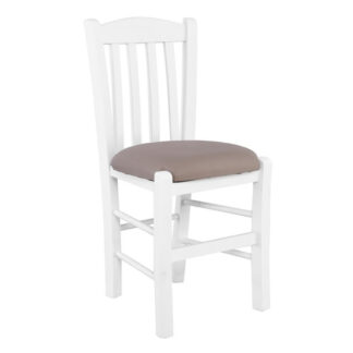 CASA Καρέκλα Οξιά Βαφή Εμποτισμού Άσπρο, Κάθισμα Pu Cappuccino Ρ966,Ε8Τ1 Άσπρο, Μπεζ-Tortora-Sand-Cappuccino από PU - PVC, Ξύλο 42x45x88cm 1τμχ