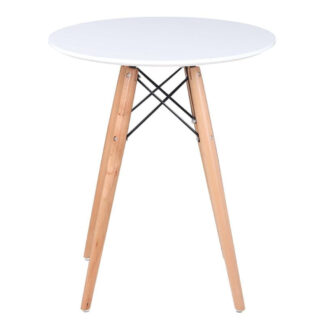 ART Wood Τραπέζι, Πόδια Οξιά Φυσικό, Επιφάνεια MDF Άσπρο Ε7082,1 Άσπρο, Φυσικό από Ξύλο Φ60cm H.70cm 1τμχ