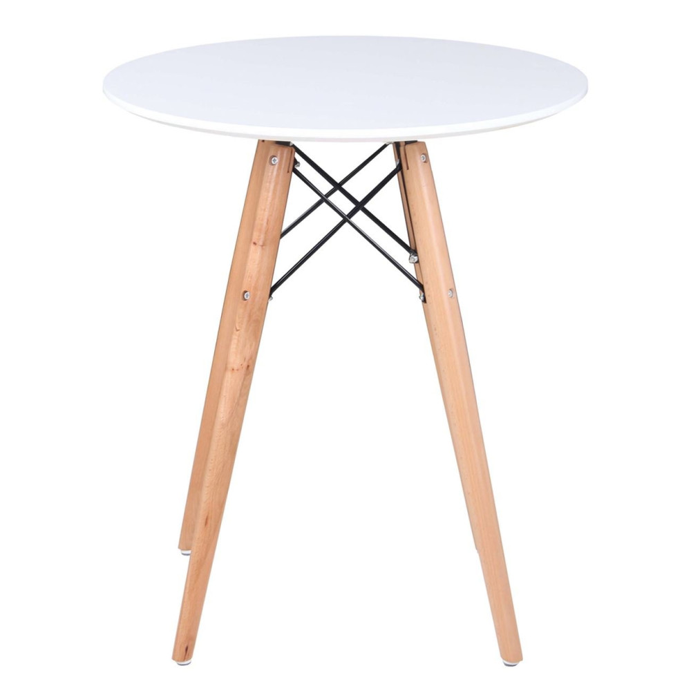 ART Wood Τραπέζι, Πόδια Οξιά Φυσικό, Επιφάνεια MDF Άσπρο Ε7082,1 Άσπρο, Φυσικό από Ξύλο Φ60cm H.70cm 1τμχ - Image 3