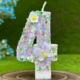 🌷Κεράκι Γενεθλίων "Παστέλ Πεταλούδα" με Στρας – Νούμερο 4