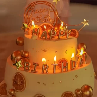 🕯️ Κεράκια-γράμματα "Happy Birthday" – μπρονζέ